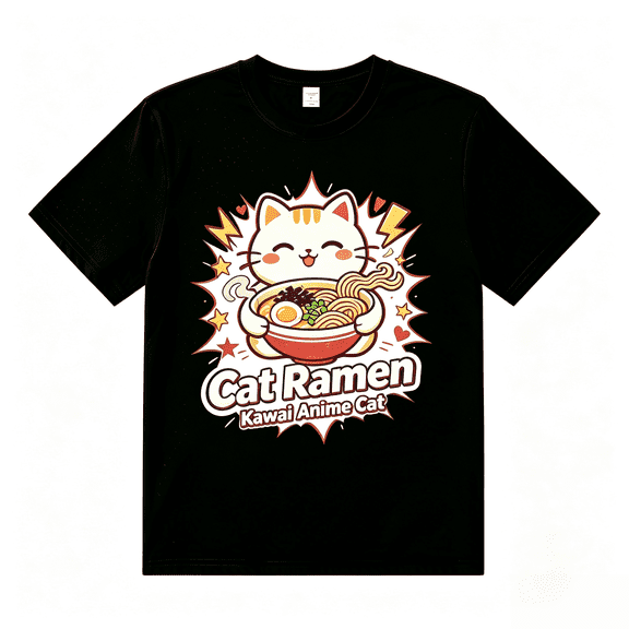 Cat Ramen Japanese Funny Graphic Tees Kawaii Cat Anime Gifts T-Shirt