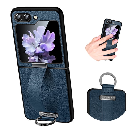 Allytech Phone Case for Samsung Galaxy Z Flip5 5G, With Ring Holder Wristband Slim Fit Shell Cover Protective Shockproof Comptible with Galaxy Z Flip5 2023 - Darkblue
