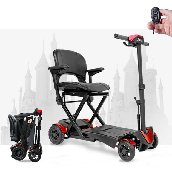 Auto-Fold Electric Scooter w/Speed Display Panel, Shock Absorption, 15KM Range for Adults & Seniors, Red