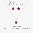thumbnail image 1 of Goldtone February Amethyst Birthstone CZ Earring & Necklace Set, 1 of 2