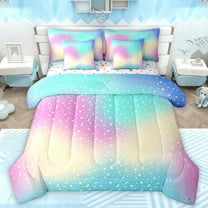 Manfei Dreamy Starry Sky Bedding Comforter Set 7pcs, Kawaii Moon Stars Print Queen Bedding Sets, Teens Kids Boys Girls Reversible Queen Sheet Sets, Breathable Home Decor