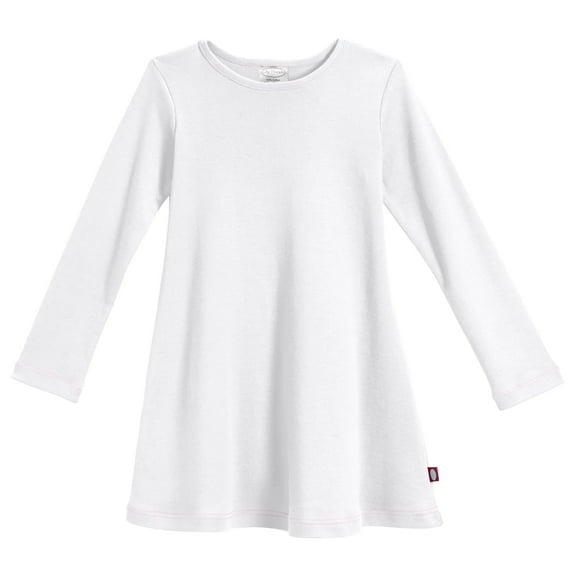 Girls Soft Cotton Long Sleeve Baby Rib Dress | White