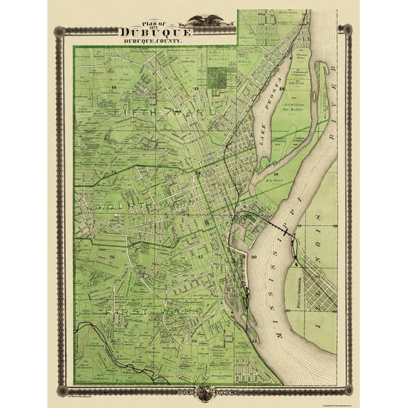 Historic County Map - Dubuque County Iowa - Shober 1875 - 23 x 30 - Vintage Wall Art