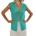 thumbnail image 2 of Ladies' Fashionable Cutout Sweater Short Sleeved Knitted Cardigan Vacation Lace Up Blouse Cardigan Sweaters for Women, 2 of 2