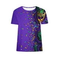 thumbnail image 5 of Ounisa 2025 Womens Short Sleeve Tops Mardi Gras Costumes Fashion Round Neck Color Printed Blouse, 5 of 5