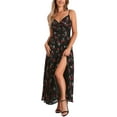 thumbnail image 1 of Vestido Maxi Elegante con Estampado Floral para Mujer, Nudo Frontal, Escote Corazón, Abertura, Talla XS, Negro, 1 of 6