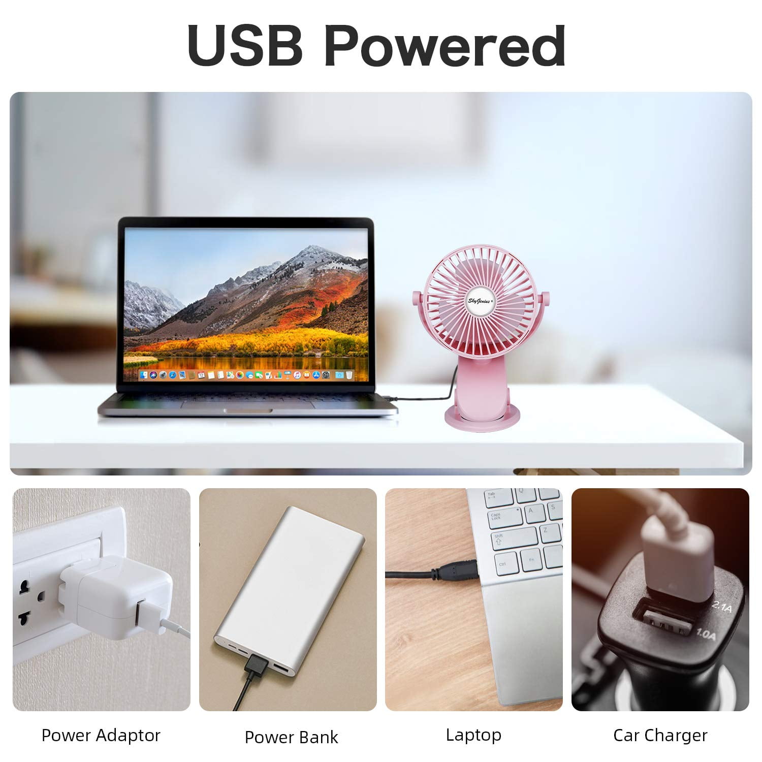 Skygenius 3-Speed Battery Operated Clip-on Tabletop Fan