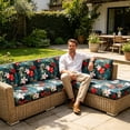 thumbnail image 4 of 4PCS Printed Outdoor Patio Seat Cushion Cover, Waterproof Stretch Wicker Sofa Cushion Slipcover, Floral Geometric Pattern Furniture Cushion Protector for Garden Rattan Chair 27.56x25.2 Inch, 4 of 8