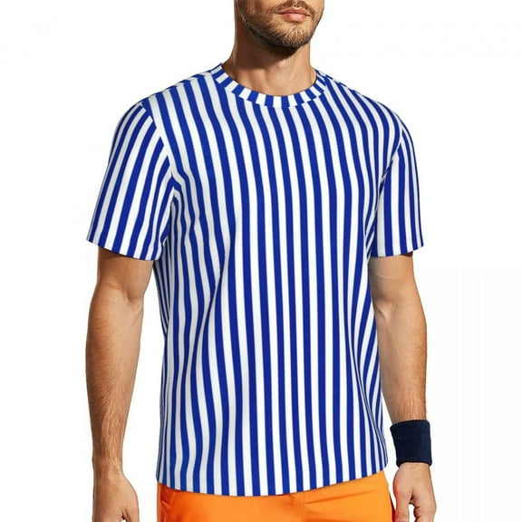 Nautical Blue And White Sports T Shirt Summer Vertical Stripes Vintage T-Shirts Novelty Te