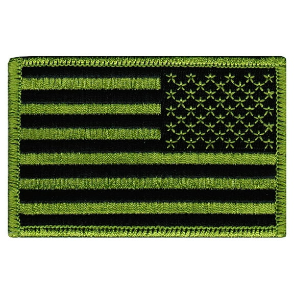 American Flag Reversed Iron-on Embroidered Patch Camo Green