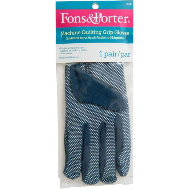 Dritz Fons & Porter Machine Quilting Grip Gloves, 1 Pair, Medium, Blue
