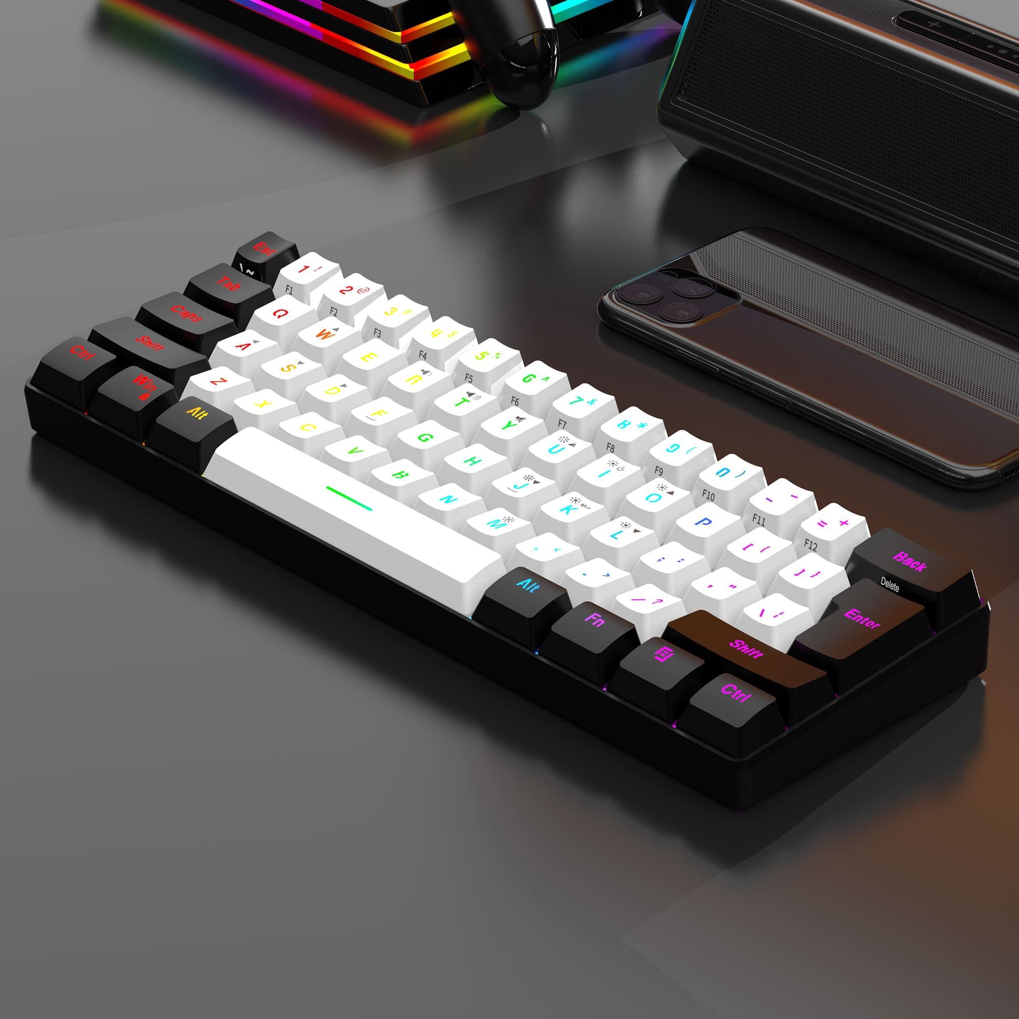 7KEYS Wired RGB Gaming Keyboard and Mouse Combo,  61 Keys true RGB 14 Mode of Backlight, 3200 DPI Gaming Mouse, Mini Keyboard with Membrane Switch Comfort Use for PC Computer Laptop