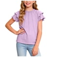 thumbnail image 1 of Akiihool Hauts, T-Shirts et Chemisiers pour Filles T-Shirts à Manches à Volants pour Filles T-Shirts d'Été à Manches Courtes Décontractés Mignons à Col Rond Hauts T-Shirts (Violet, 7-8 Ans), 1 of 4