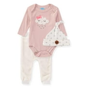 Bon Bebe Baby Girls 0-9 Months Cloud Bodysuit Plush Pant Set with Hat(Pink 6-9 Months)