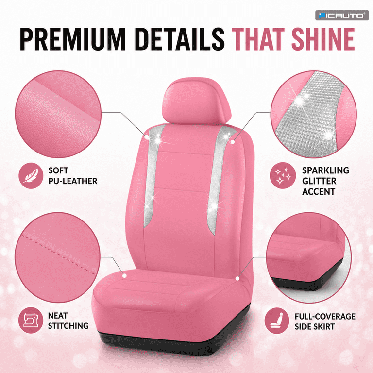 PIC AUTO Sparkly Pink Leather Seat Covers, Full Set photo 4