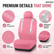 PIC AUTO Car Seat Cover - Sparkly Glitter and Pink Leather, Waterproof Front Seat Covers for Girls & Women, Airbag Compatible, Universal Fit