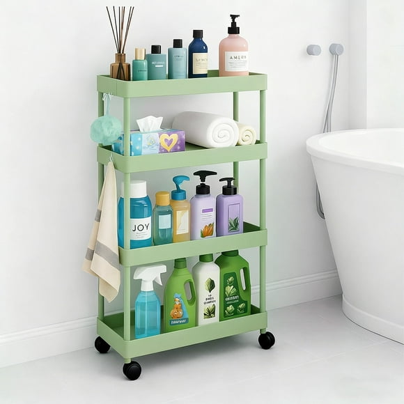 Pinksheep Carro de Almacenamiento con Ruedas Delgado, Organizador de Baño de 4 Niveles, Estantería con Ruedas para Cocina, Verde