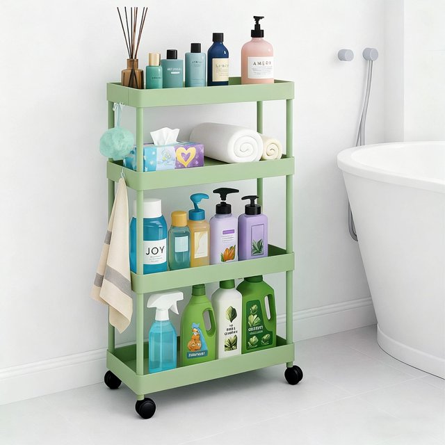 Pinksheep Carro de Almacenamiento con Ruedas Delgado, Organizador de Baño de 4 Niveles, Estantería con Ruedas para Cocina, Verde