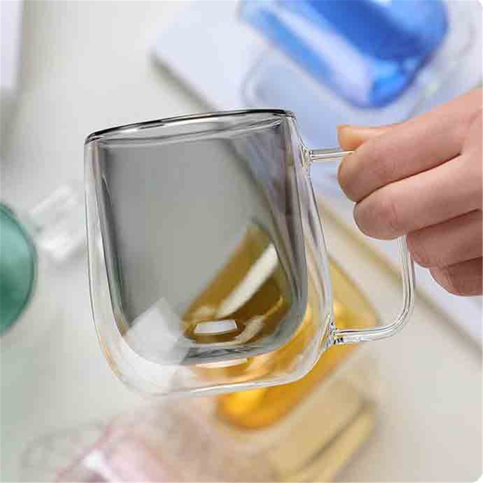 Double Walled Glass Coffee Mugs with Handle, 8.8 Oz Colored Borosilicate Glass Cups for Hot Cold Beverages, Cappuccino, Latte and Tea