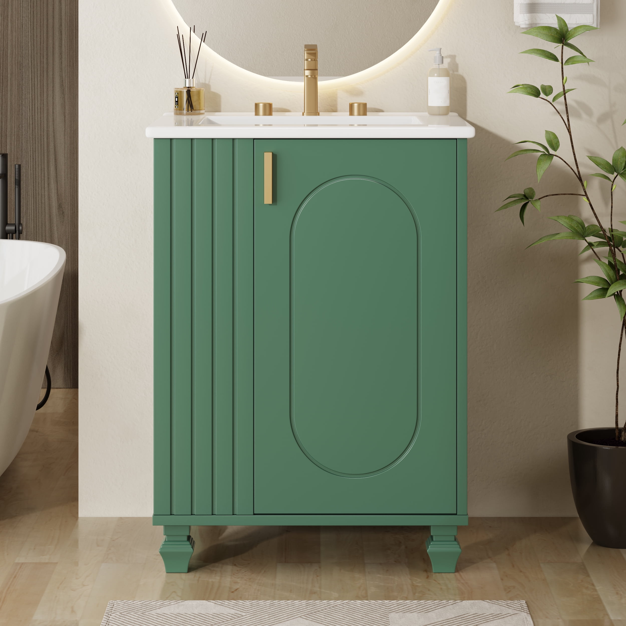 Euroco 30" Freestanding Bathroom Vanity with Ceramic Sink, Solid Pine Wood Frame, Soft-Close Door & Shelves – Modern Storage Cabinet with Open Back for Easy Plumbing (Faucet Not Included)