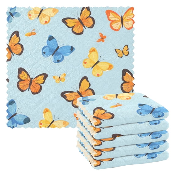 6 Pieces of Kitchen Towels 11x11Inch Kitchen Dish Cloths Kitchen Dish Towels Reuseable Cleaning Cloths Orange Butterfly