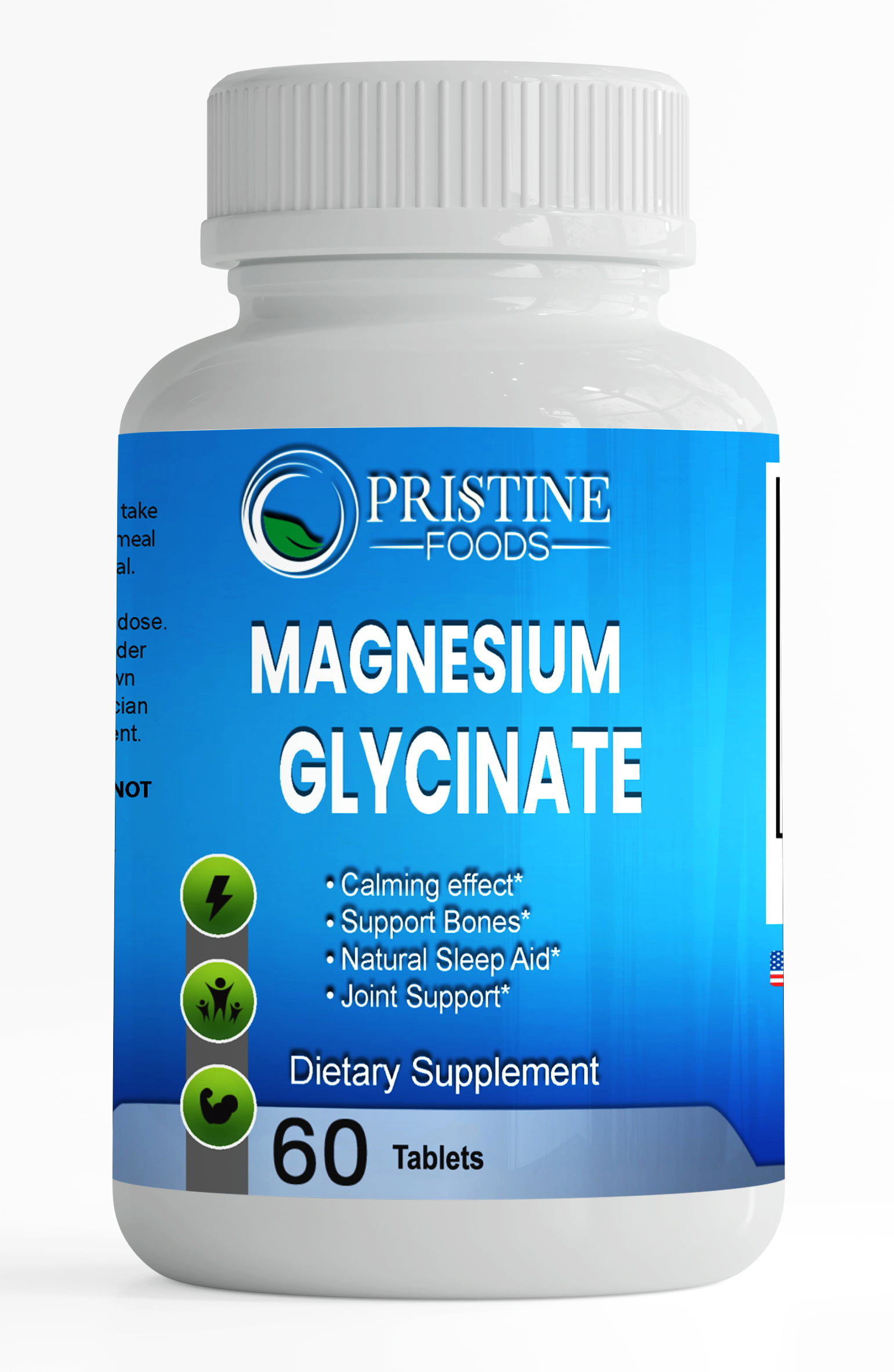 Pristine Foods Magnesium Glycinate 425mg Complex - High Absorption Muscle Relaxation, Bone & Joint Support, Chelate Supplement - 60 Tablets