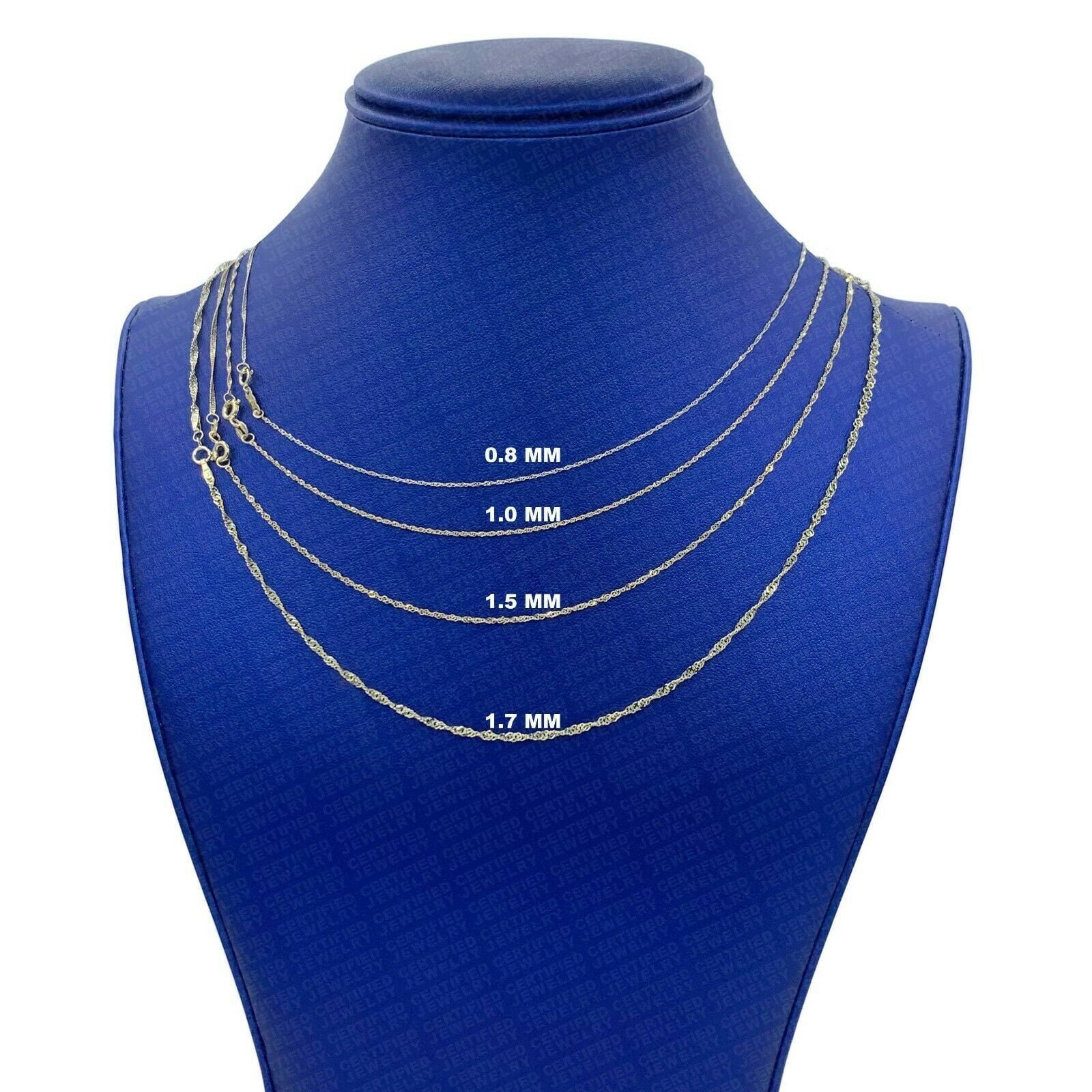 Solid 14K Yellow Gold Singapore Rope Chain Necklace, 16" 18" 20" 24" Inch