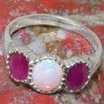 thumbnail image 5 of LBG British Made 14k White Gold Natural Opal & Ruby Womens Promise Ring - 33 size options - Size 9.5, 5 of 7