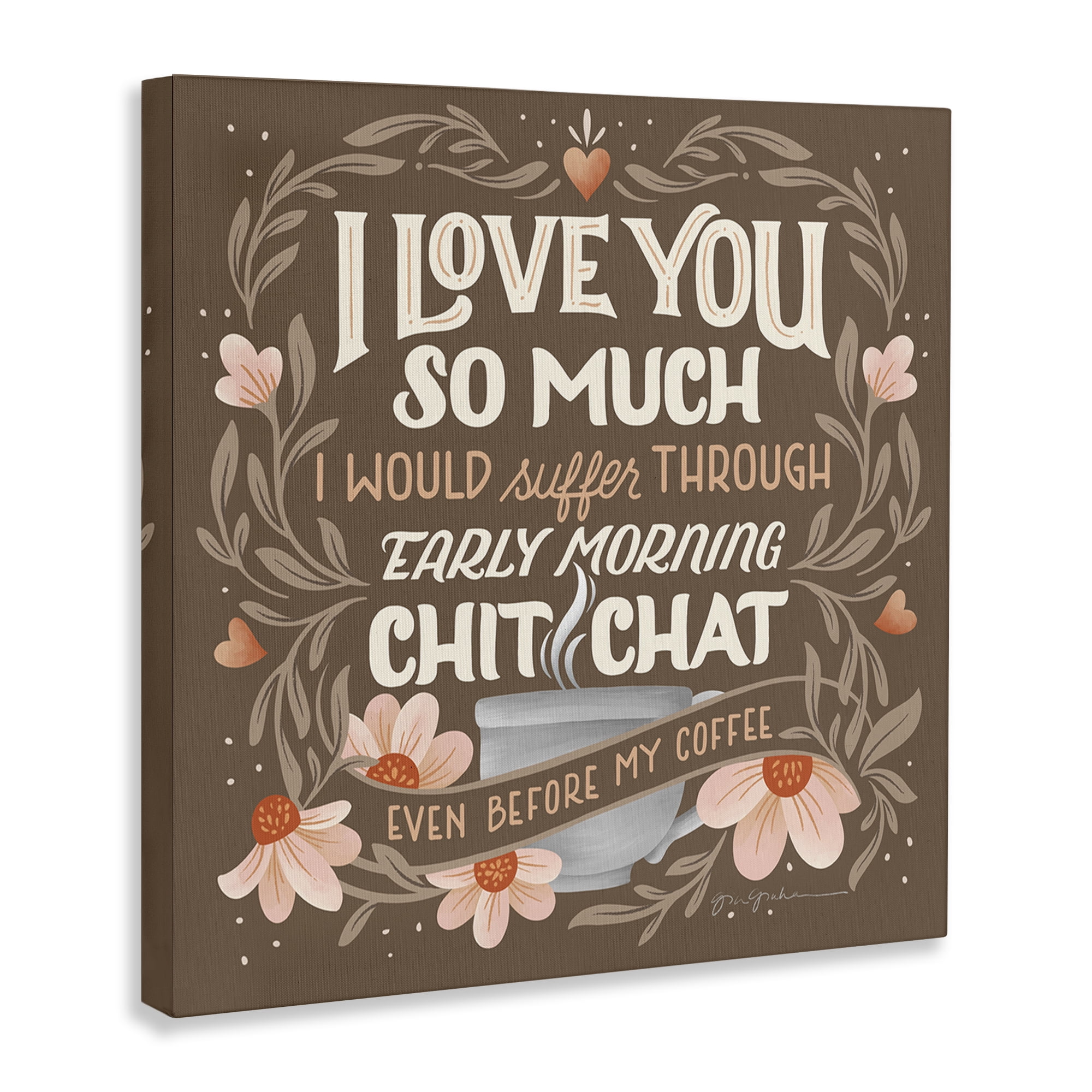 Stupell Industries Chat Before Coffee Humor Food & Beverage Painting Wrapped Canvas Art Print Wall Art, 17 x 17