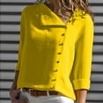 thumbnail image 2 of Womens Dressy Chiffon Top Snap Button Up Irregular Neck Long Sleeve Lightweight Casual Blouse Plain T Shirt Fall (Medium, Yellow), 2 of 5