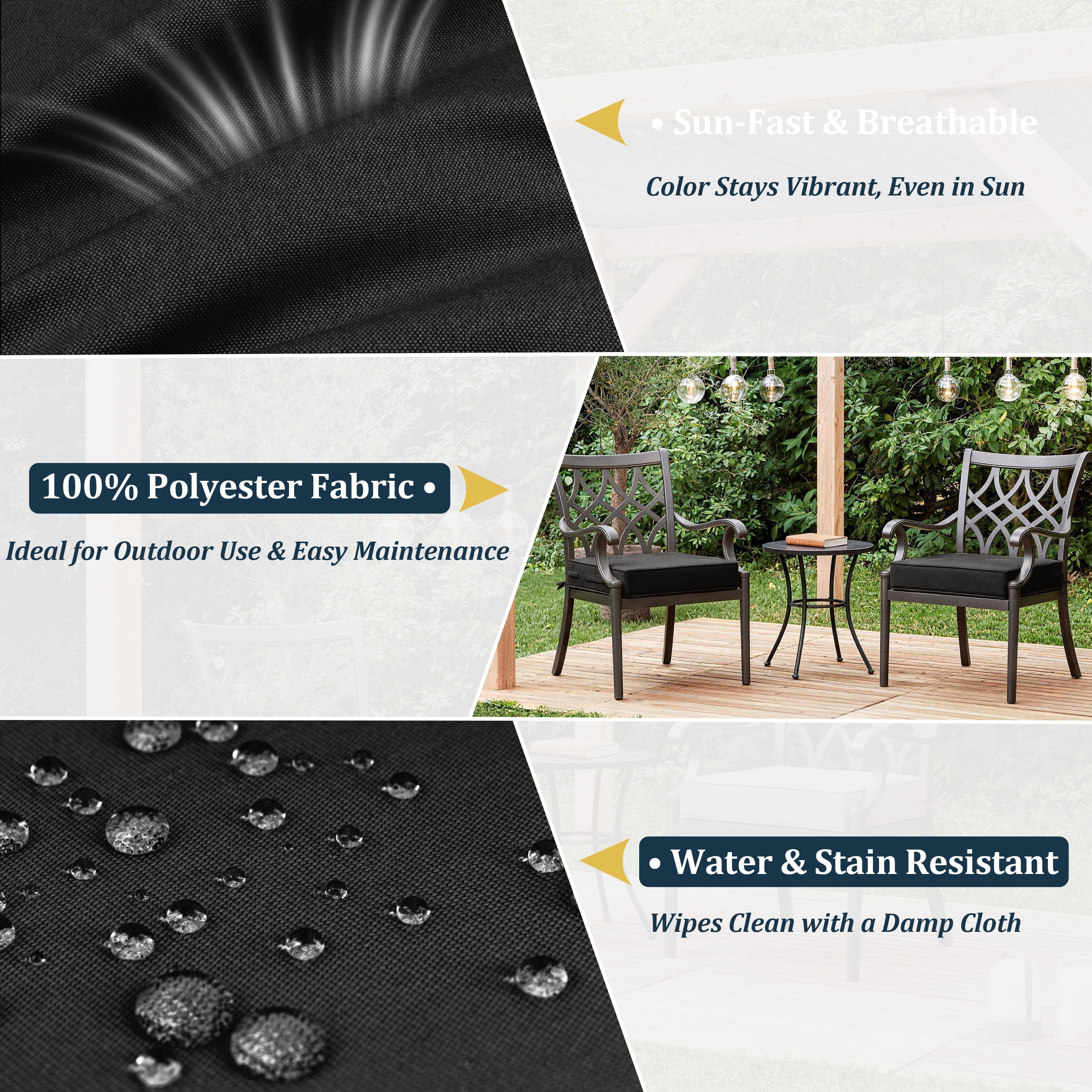 Kimunuk 2Pcs Outdoor Chair Cushions Slipcovers, 24" x 24" Replacement Waterproof Non-Slip Patio Seat Cushion Covers with Handle,Black