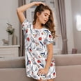 thumbnail image 3 of Pofeuu Tulips Flowers Print Women's Loose Fit Short Sleeve Nightgown, Comfortable Sleep Dress for Women, Casual Lounge Sleepwear, Soft Cotton Sleep Dress, 3 of 6