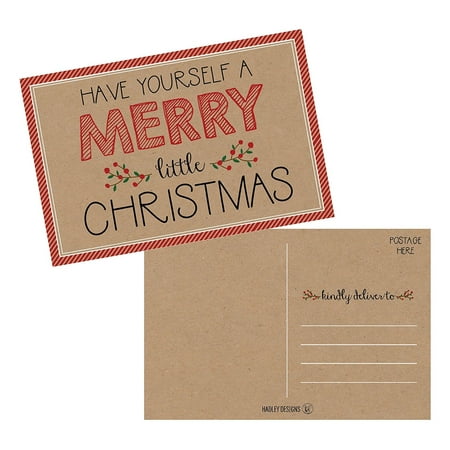 50 Kraft Holiday Greeting Cards, Cute Fancy Blank Winter Christmas Postcard Set, Bulk Pack of Premium Seasons Greetings Note, Happy New Years Cards for Kids, Business Office or Church Thank You (Best Business Christmas Cards)