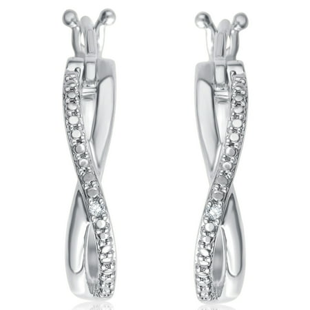 Arista Diamond Accent Women's Twisted Hoop Earring in Silver tone over Brass