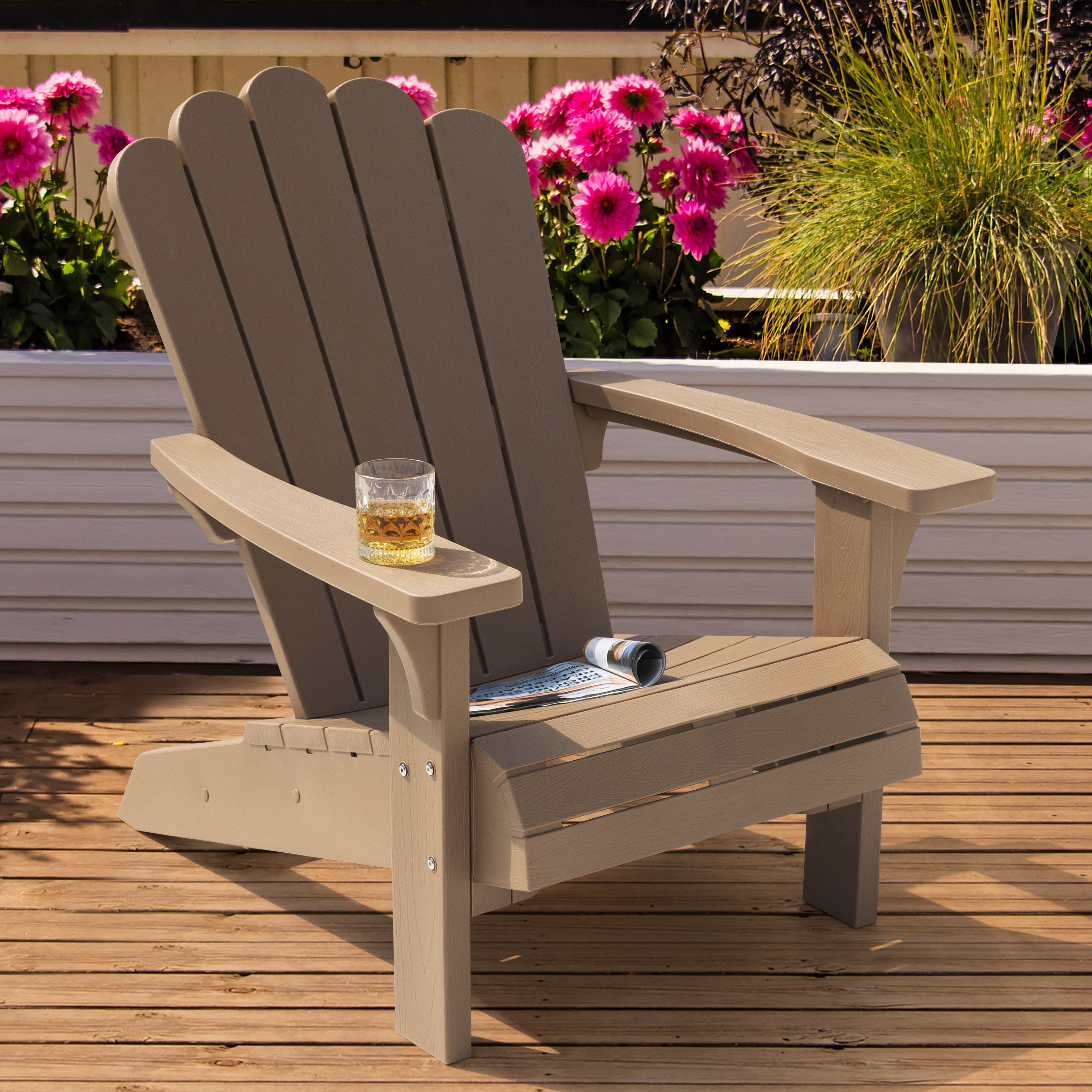 Nuu Garden Weather-Resistant Adirondack Chair with Widened Armrests, Stackable Design for Relaxation and Comfort, Durable, Easy Assembly, Yellow