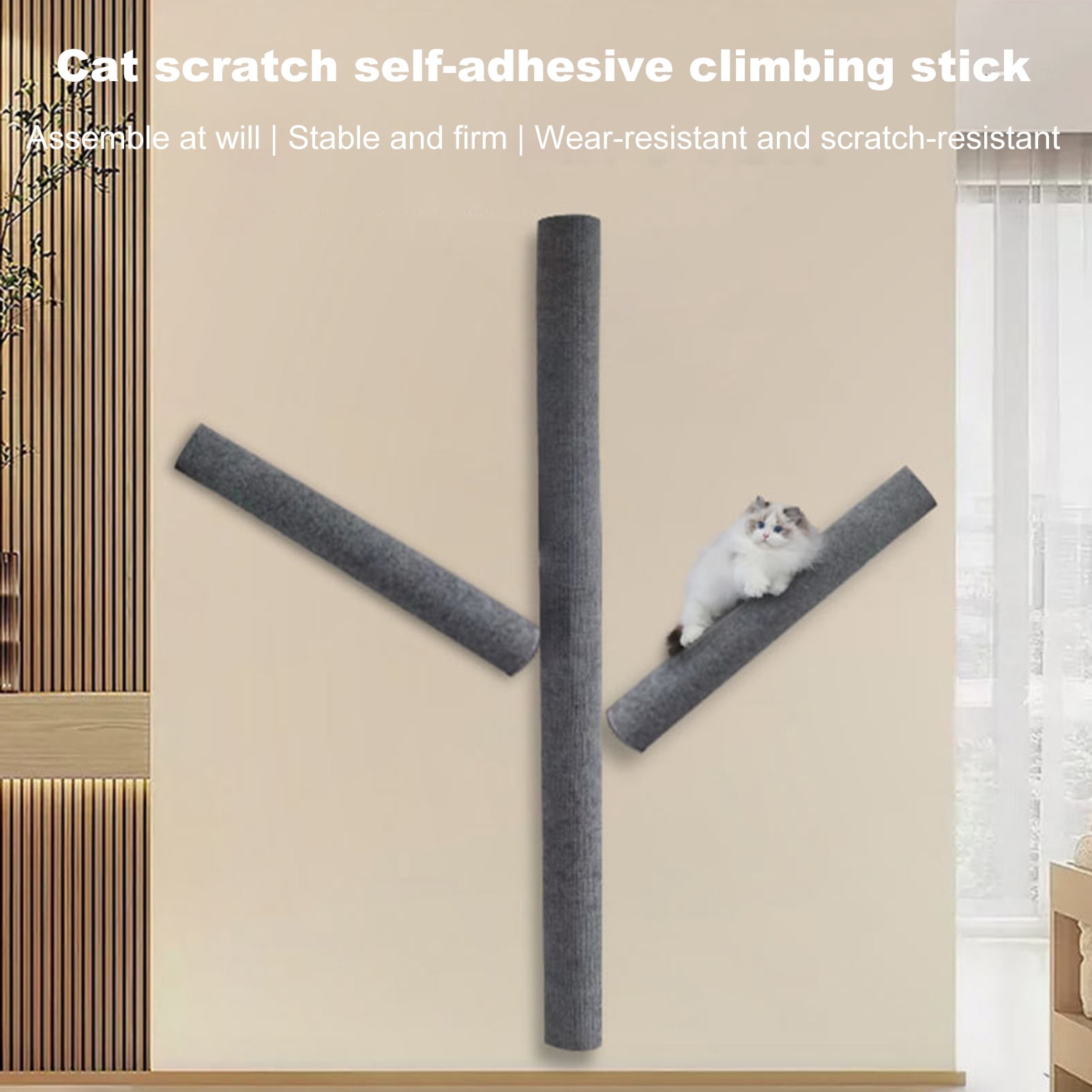 YIFAEUX Cat Scratching Post Wall Mounted Self-adhesive Cat Scratching Stick Cat Climbing Frame Pet Scratcher Funiture Protector