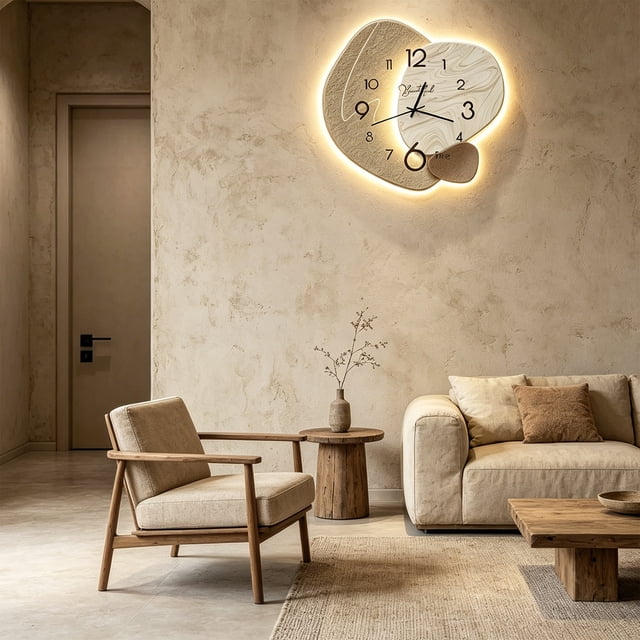 shyuyusa 15.75In Modern Lighted Quartz Wall Clock, Adjustable Background Lighting, Silent Timing Accessory for Bedroom Dining Room Wall Layout