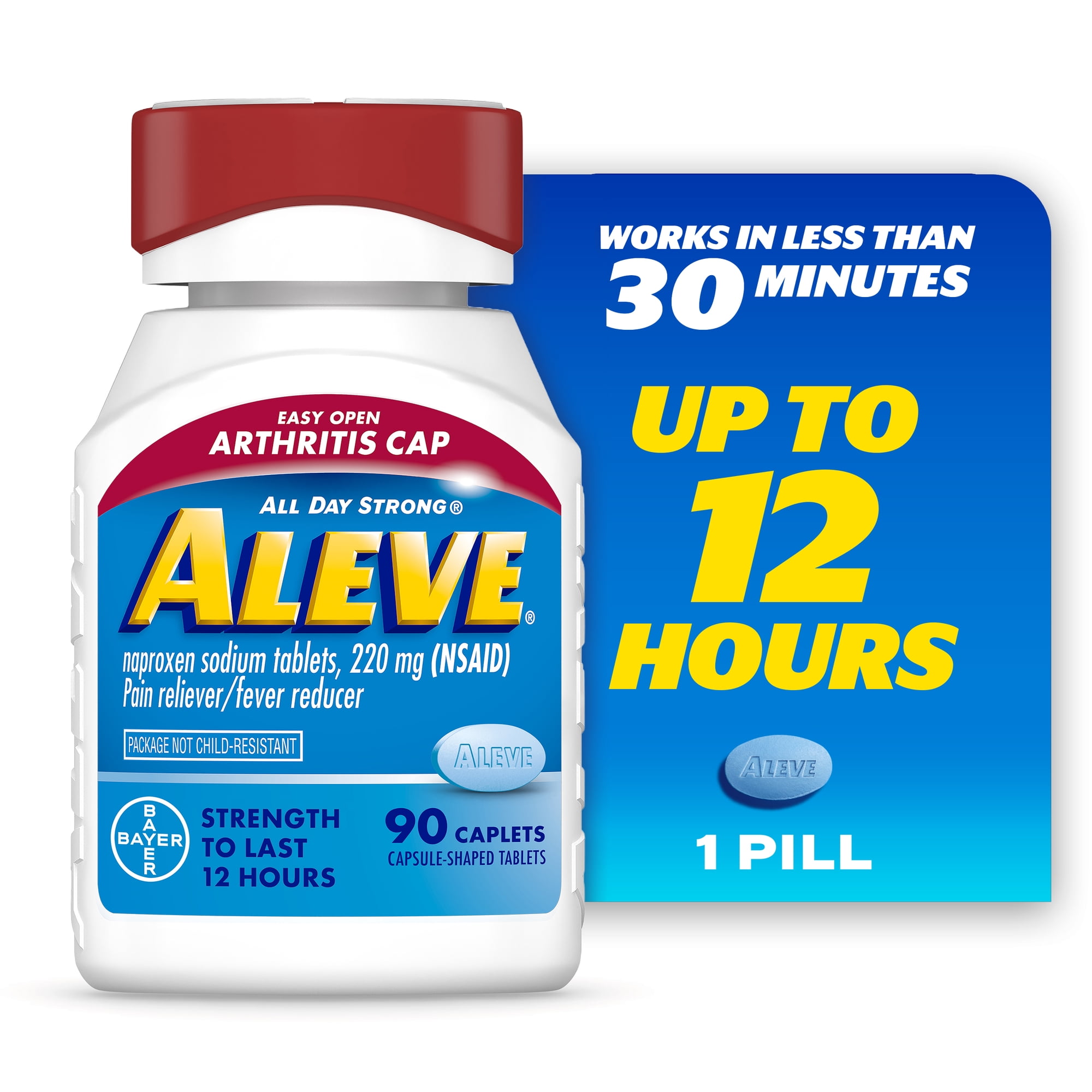 Aleve Pain Relief Caplets Easy Open Arthritis Cap, Naproxen Sodium, 90 Count