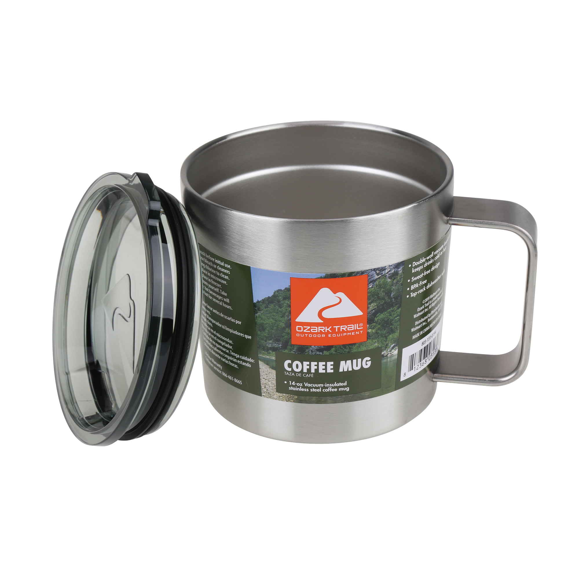 Ozark Trail 15oz Stackable Stainless Steel Coffee Mug, Silver 