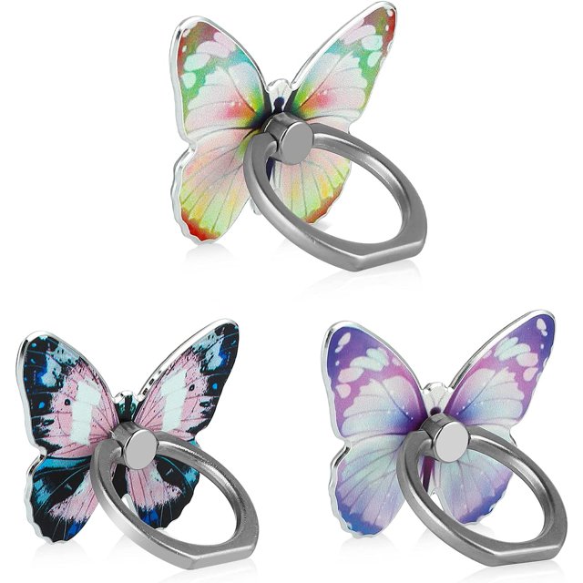 Mignon Papillon Téléphone Portable Anneau Titulaire 360 ° Rotation Métal Doigt Stand Kickstand Universel Compatible avec iPhone Samsung Galaxy LG Google Pixel iPad Trois Pack Vert Bleu Violet Joli Papillon