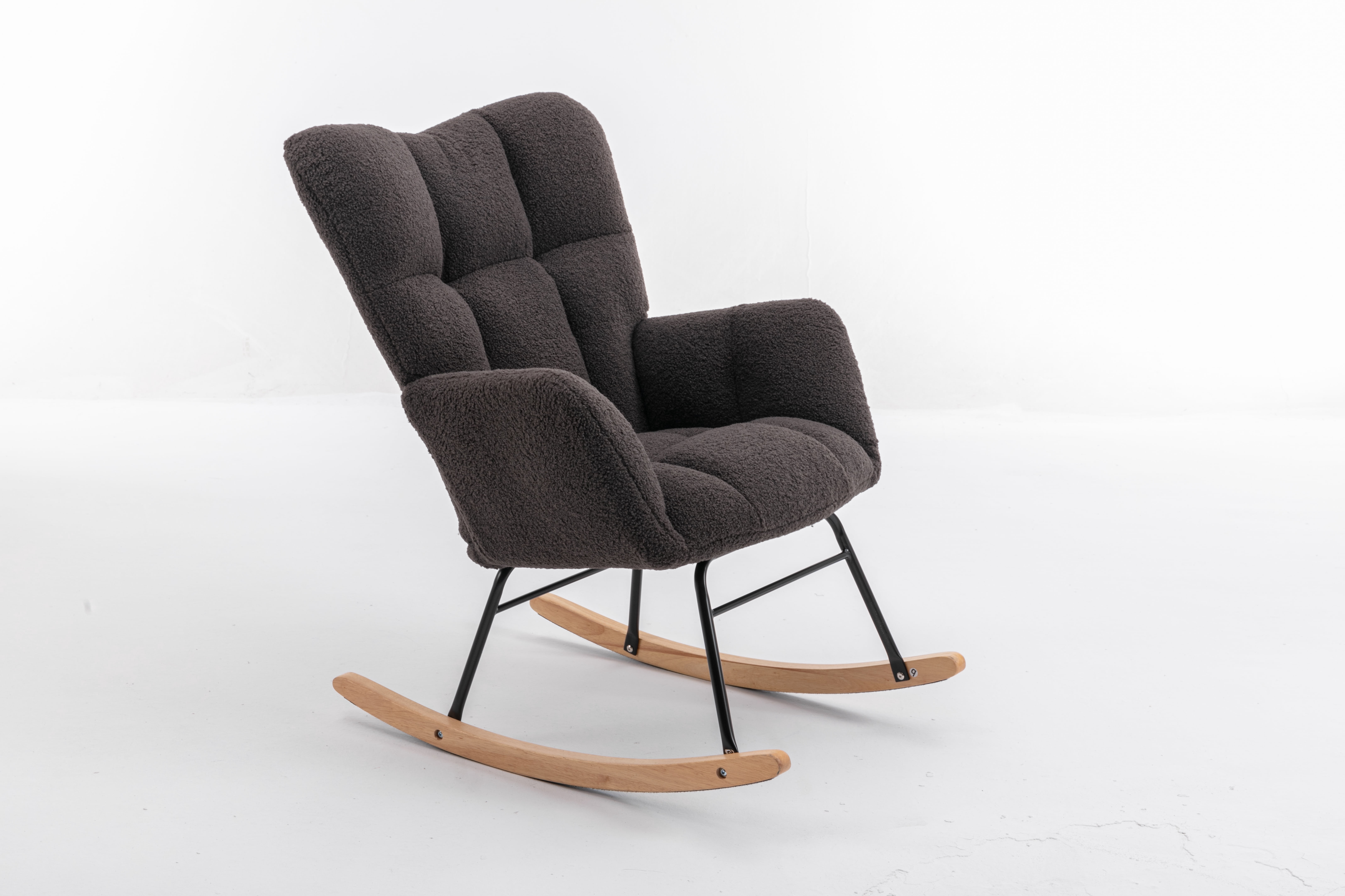 JESTOP Nursery Rocking Chair, Teddy Fabric Upholstered Glider Rocker with High Backrest, Modern Rocking Accent Chairs Comfy Side Chair for Nursery, Bedroom, Living Room