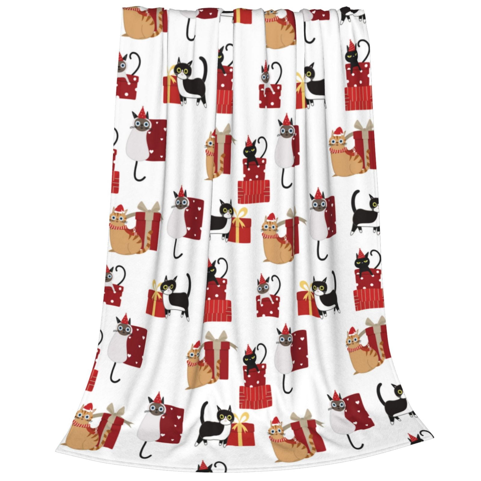 Rateoe Cute Cat And Christmas Gift Print Fuzzy Fleece Throw Blanket Extra Large,Super Soft,Fluffy and Warm Blankets for Couch,Bed,All Season Use (40"x30")