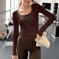 thumbnail image 6 of Women Pilates Wrap Top，Deep V Neck Casual Tops Long Sleeve Self Tie Dance Shirt Long Sleeve Ballet Pilates Yoga Workout Wrap Shirts Pilates Yoga Tops, 6 of 8