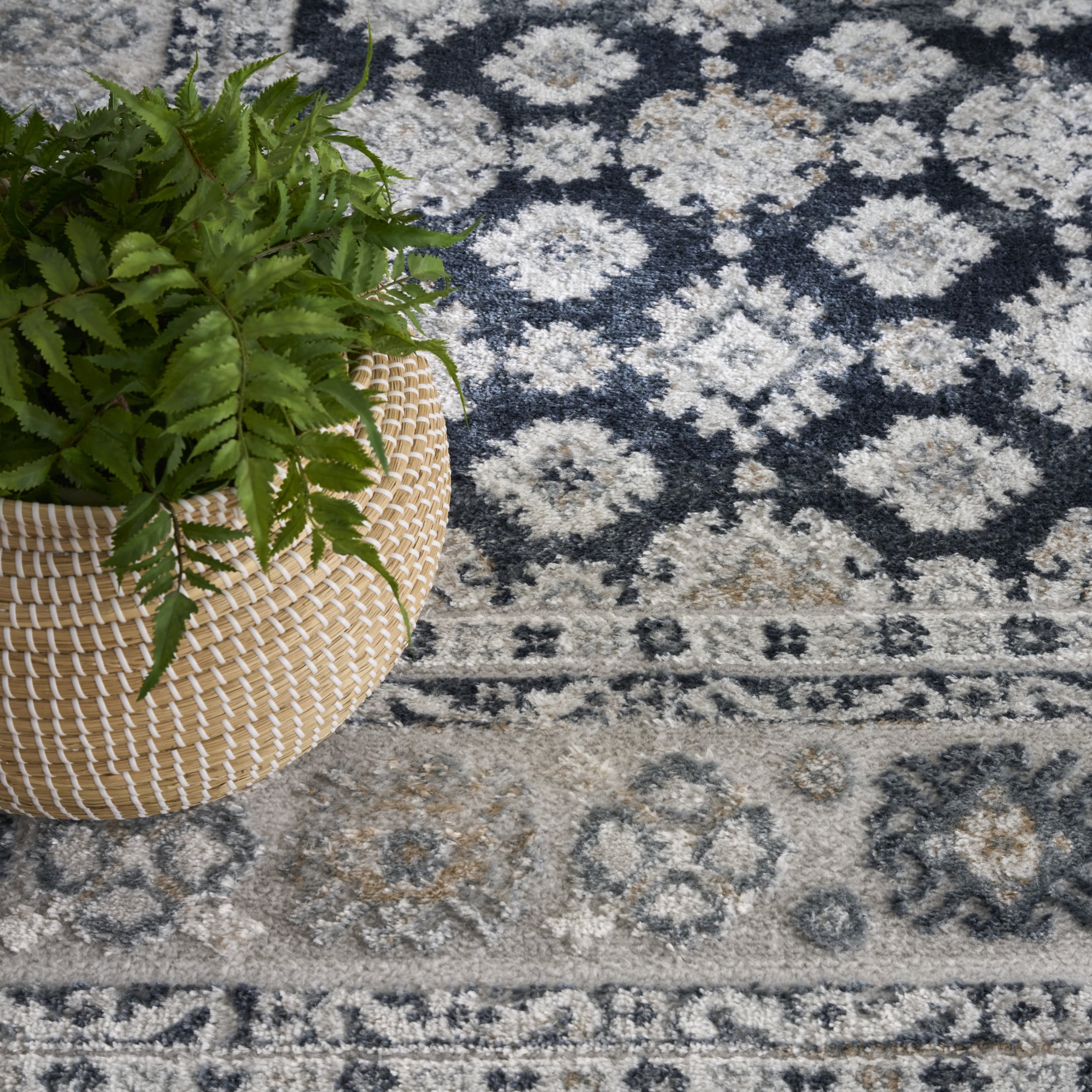 Nourison Dekor 4' x 6' Grey Navy Vintage Indoor Rug