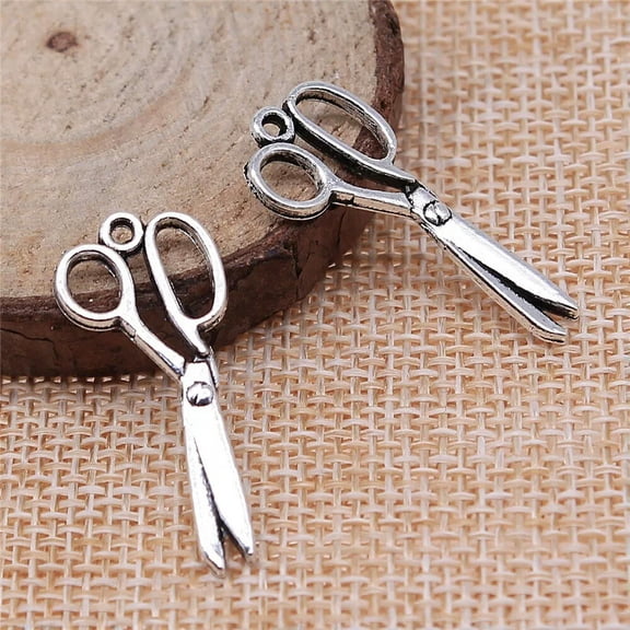 HOOUN 200 Pcs Antique Silver Scissors Charms Pendant 30MM C10073