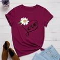 thumbnail image 2 of JINMGG Womens Plus Size $5 Women's Fashion Casual Loose Floral Letter Print Round Neck Top T-Shirt Wine XXL, 2 of 3