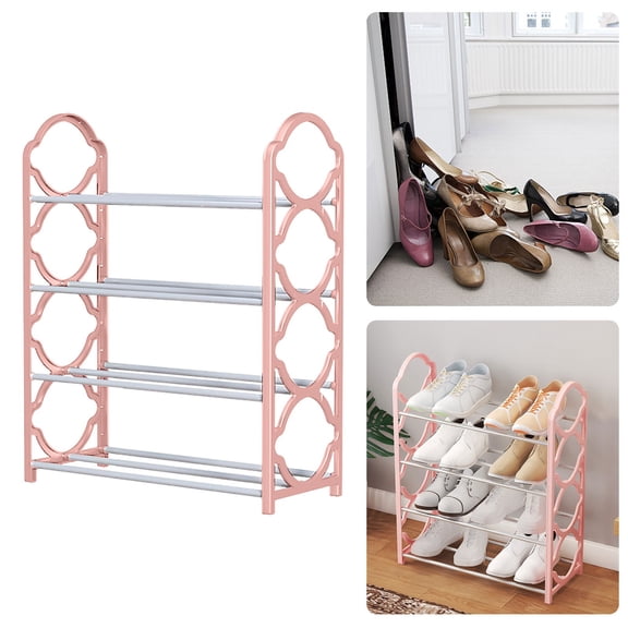4 Tier Shoe Rack Freestanding Sturdy Frame Organizer Space Saving Storage Closet Entryway Bedroom Floor,Shoe Shelf,Stackable Rack,1PC,Pink