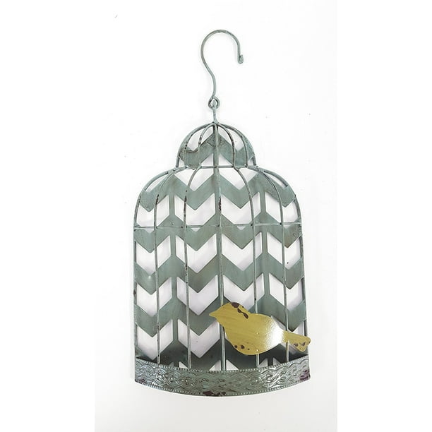 Blue Distressed Chevron Bird Cage Wall Decor, Features a beautiful