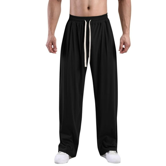 HOOMEUMY Mens Casual Jogger Pants Loose Fit Lightweight Drawstring Beach Baggy Sweat Pants Casual Pleated Wide Leg Pants Black 6