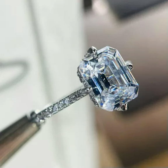 7*9mm Rectangle CZ Engagement Fashion Women's 925 Silver Wedding Ring Size 4-9